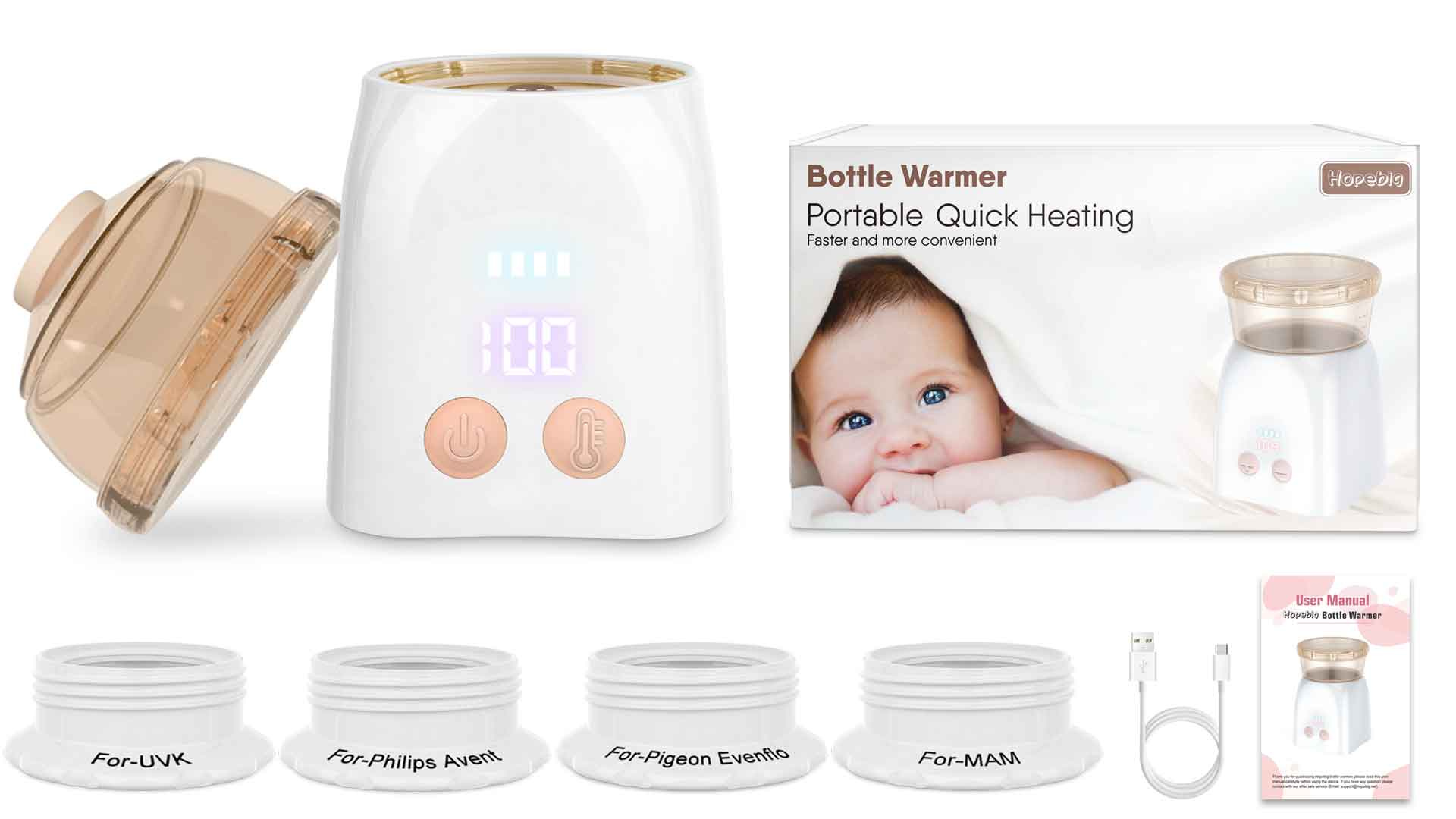 BabyBond Portable Rechargeable Bottle Warmer for Breastmilk & Formula