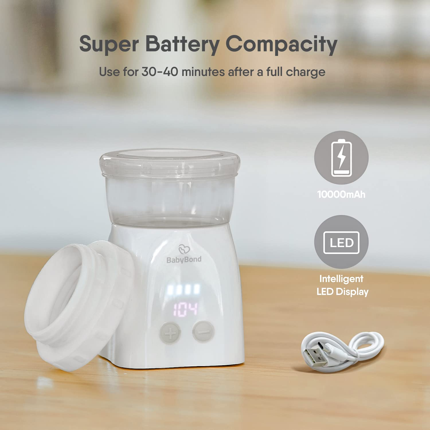 BabyBond Portable Rechargeable Bottle Warmer for Breastmilk & Formula