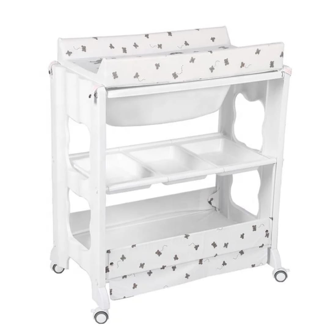Generic Baby Bath Station with Removable Bathtub & Waterproof Changing Mat – Paris Theme Design (Newborn to 2 Years)