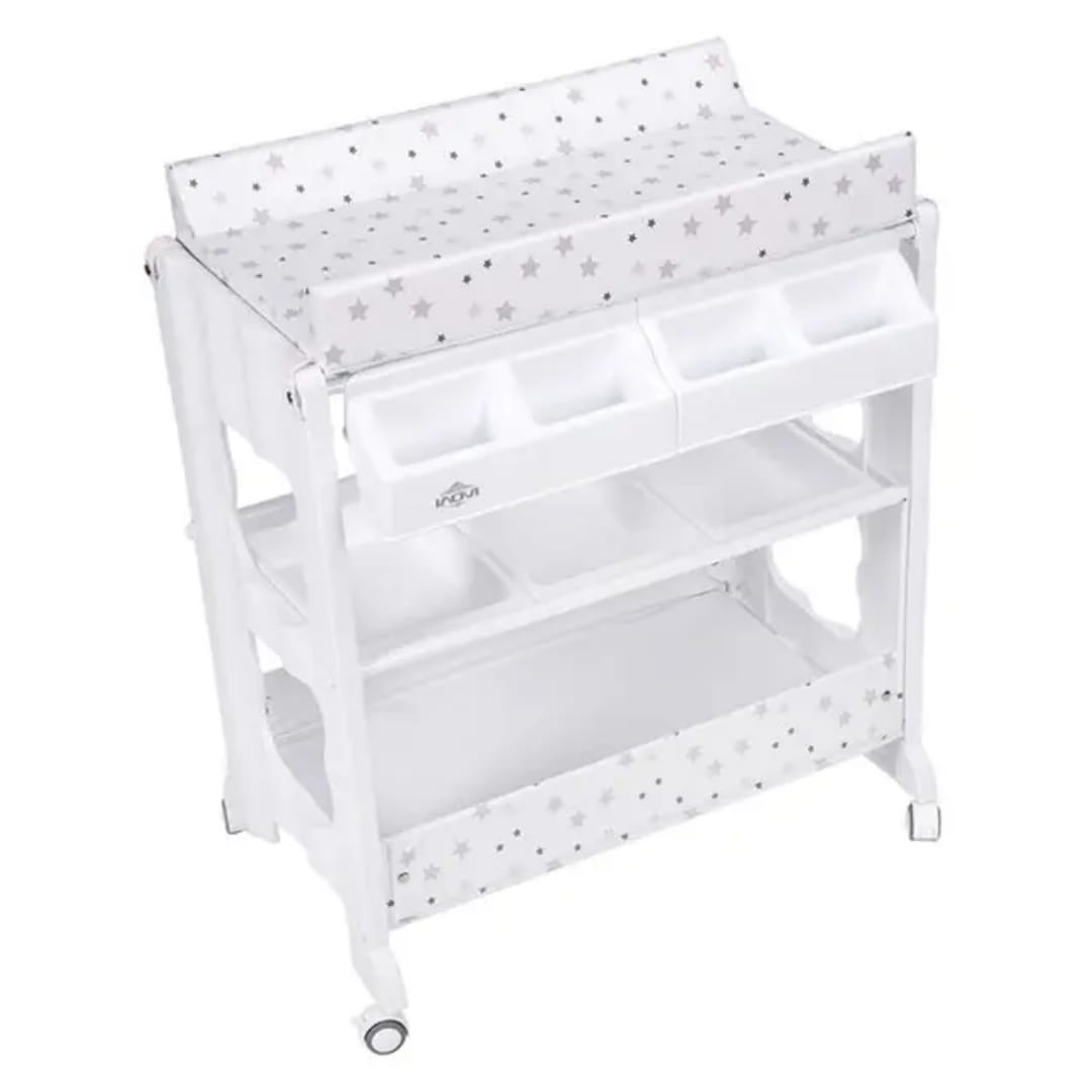 Generic Baby Bath Station with Removable Bathtub & Waterproof Changing Mat – Paris Theme Design (Newborn to 2 Years)