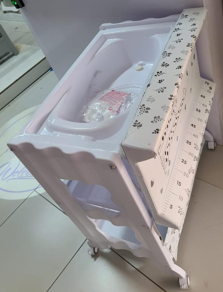 Generic Baby Bath Station with Removable Bathtub & Waterproof Changing Mat – Paris Theme Design (Newborn to 2 Years)