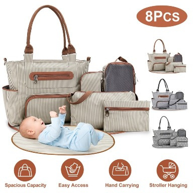 5-in-1 Premium Diaper Bag Set with Changing Pad & Multi-Pouch Organizer