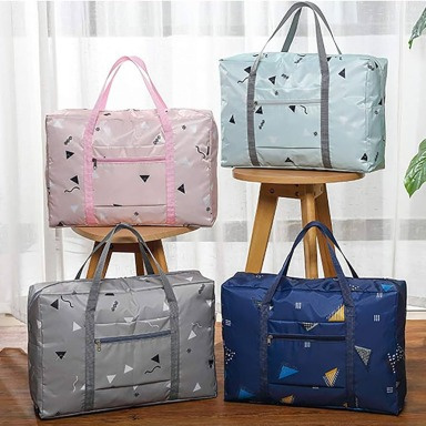 Foldable Geometric Travel Duffel Bag with Trolley Sleeve – Lightweight Expandable Weekend Bag