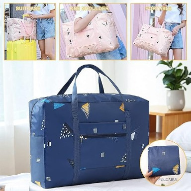 Foldable Geometric Travel Duffel Bag with Trolley Sleeve – Lightweight Expandable Weekend Bag