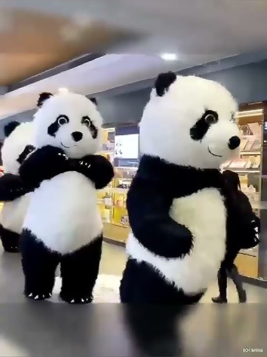 Inflatable Panda Mascot Costume with Long Faux Fur, Fan & Battery Pack