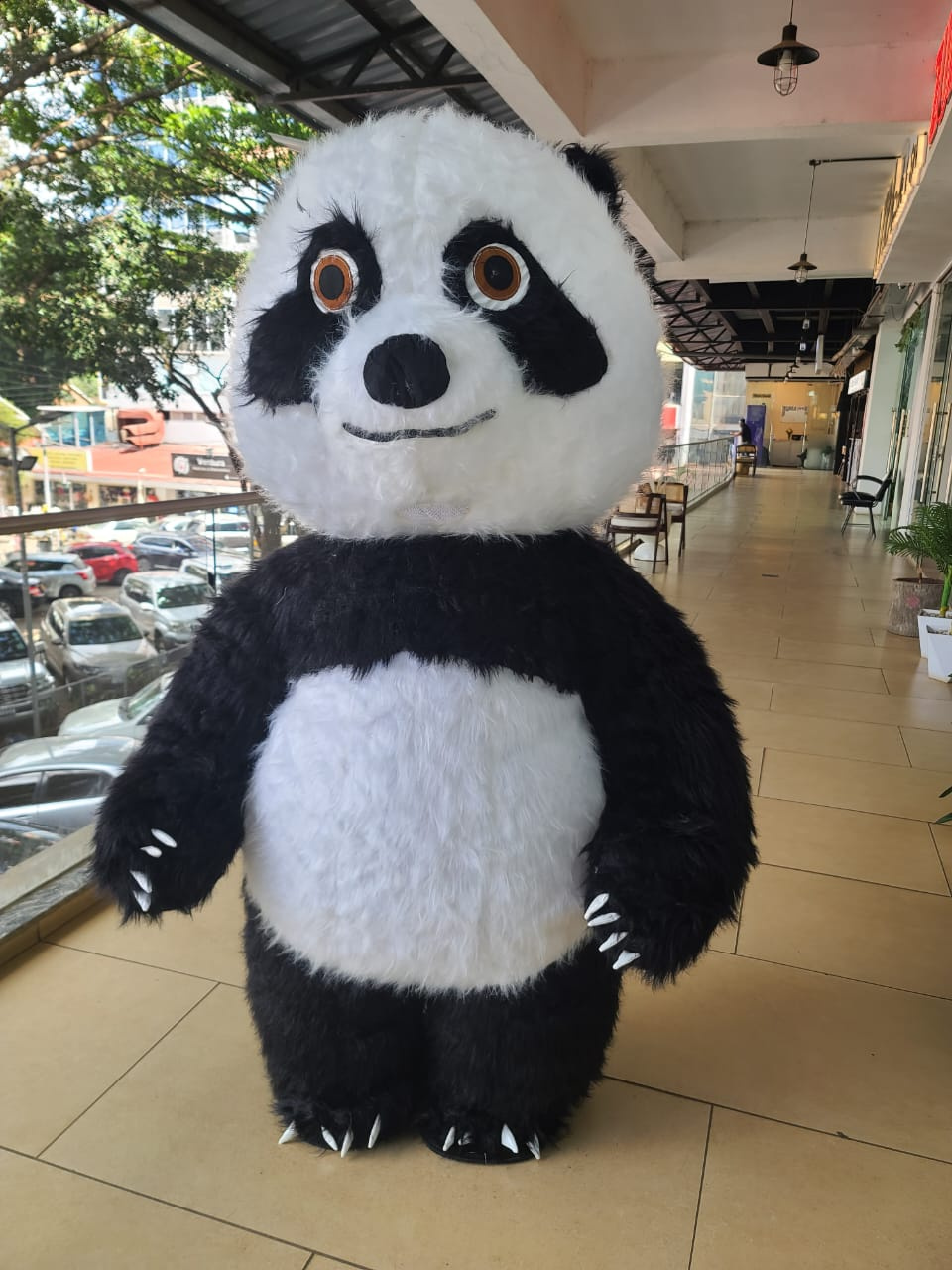 Inflatable Panda Mascot Costume with Built-in Fan & Battery Pack – Soft Faux Fur Event Costume