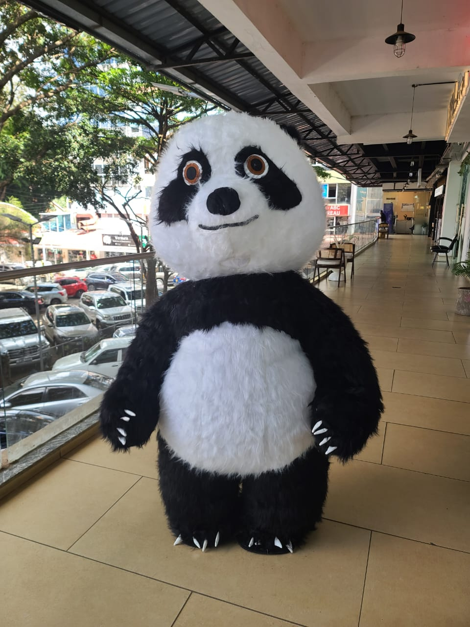 Inflatable Panda Mascot Costume with Built-in Fan & Battery Pack – Soft Faux Fur Event Costume