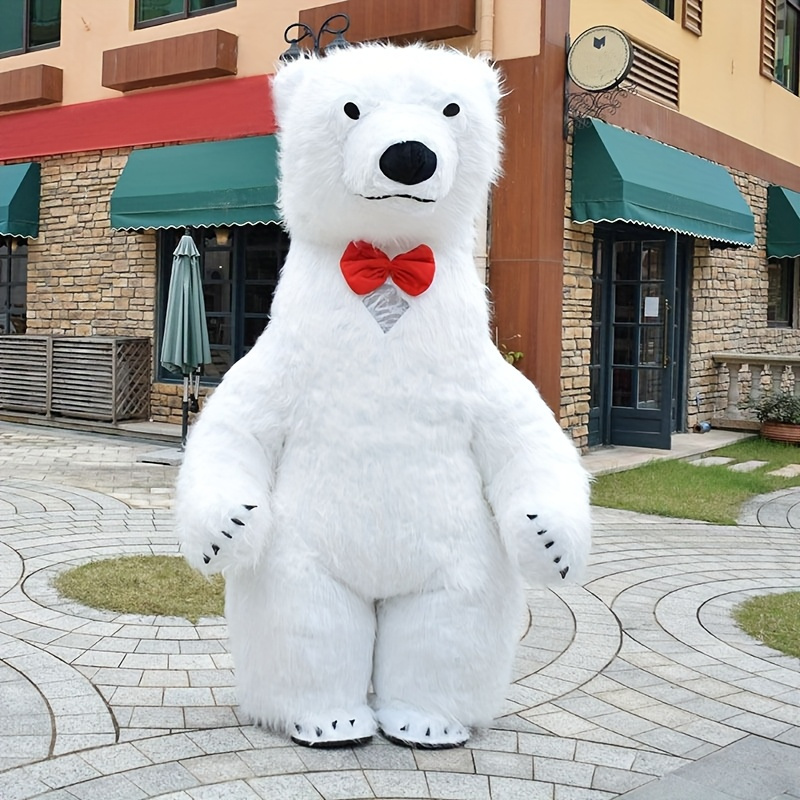 Inflatable Polar Bear Mascot Costume with Plush Fur & Red Bow Tie – Event Promotion Costume
