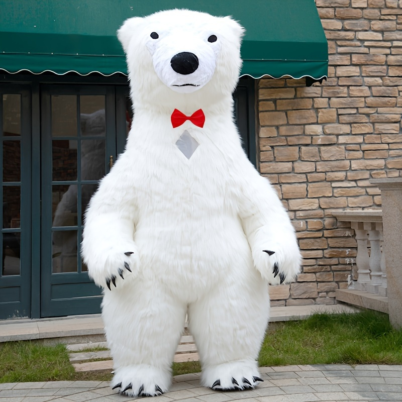 Inflatable Polar Bear Mascot Costume with Plush Fur & Red Bow Tie – Event Promotion Costume