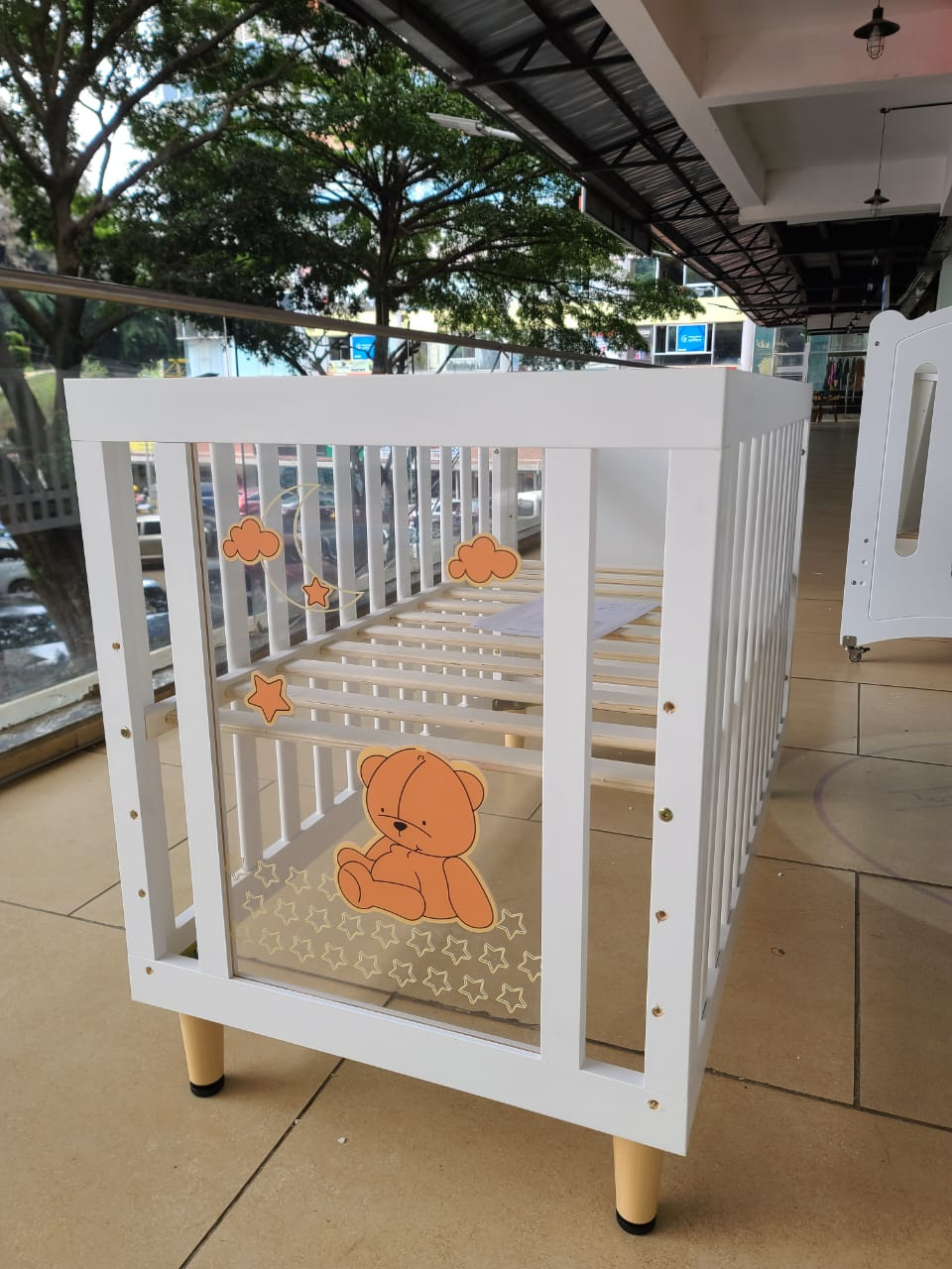 White Wooden LED Baby Crib & Co-Sleeper for Newborns | Modern Baby Cot