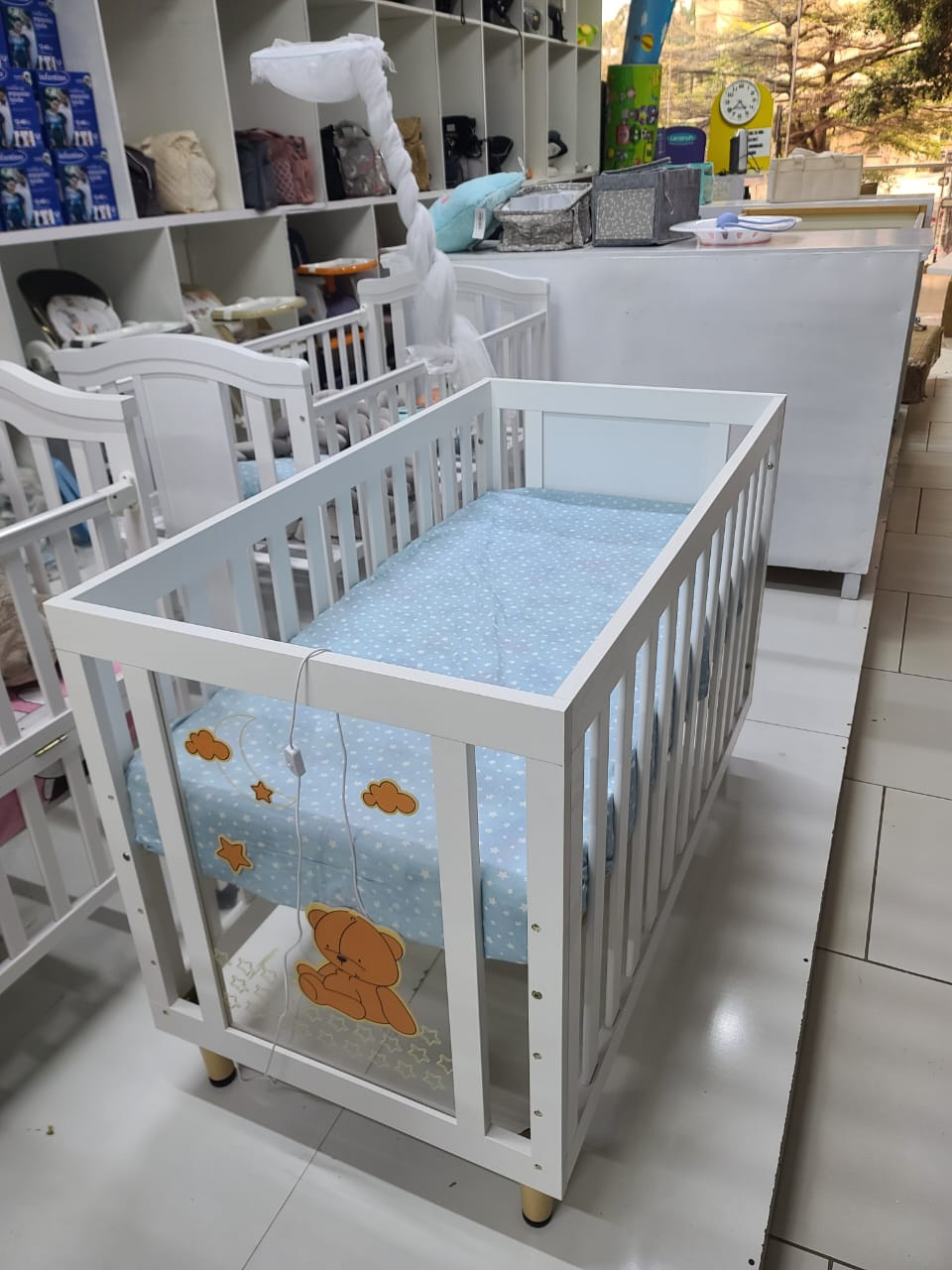 White Wooden LED Baby Crib & Co-Sleeper for Newborns | Modern Baby Cot