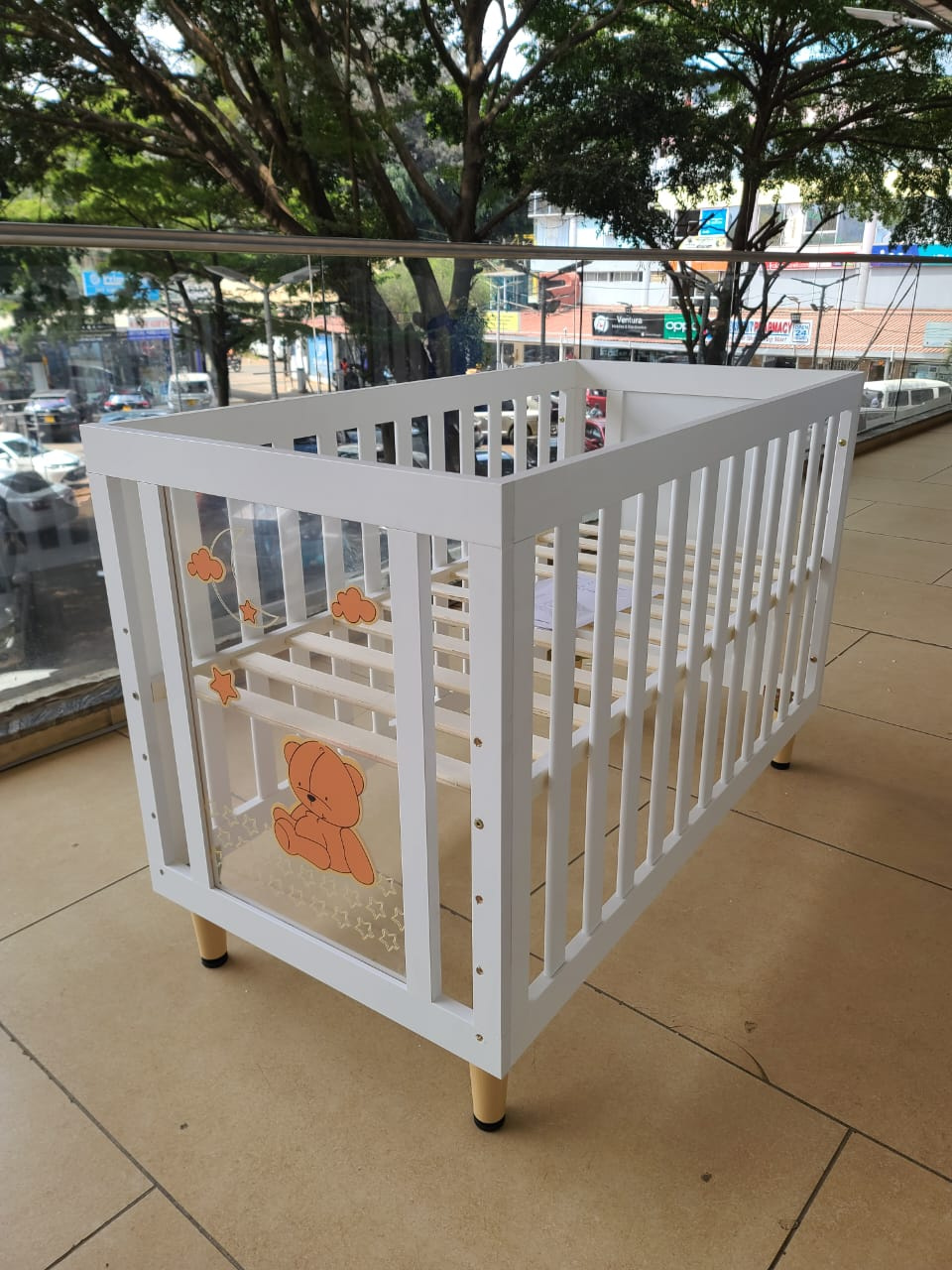 White Wooden LED Baby Crib & Co-Sleeper for Newborns | Modern Baby Cot