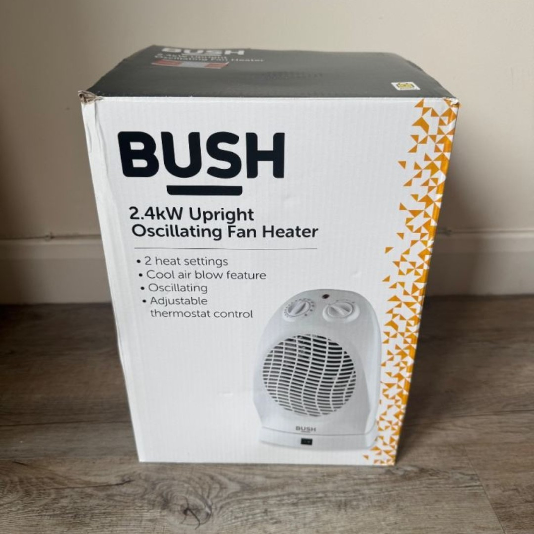 Bush 2.4kW Upright Fan Heater – Oscillating Electric Heater with Thermostat