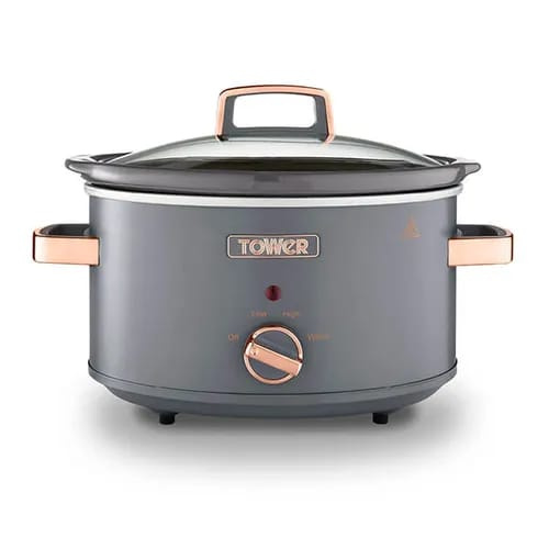 Tower Cavaletto 3.5L Slow Cooker – Grey with Rose Gold Accents | 2 Heat Settings & Keep Warm Function