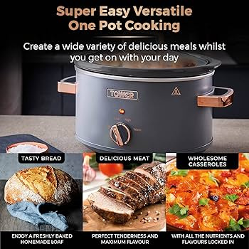 Tower Cavaletto 3.5L Slow Cooker – Grey with Rose Gold Accents | 2 Heat Settings & Keep Warm Function