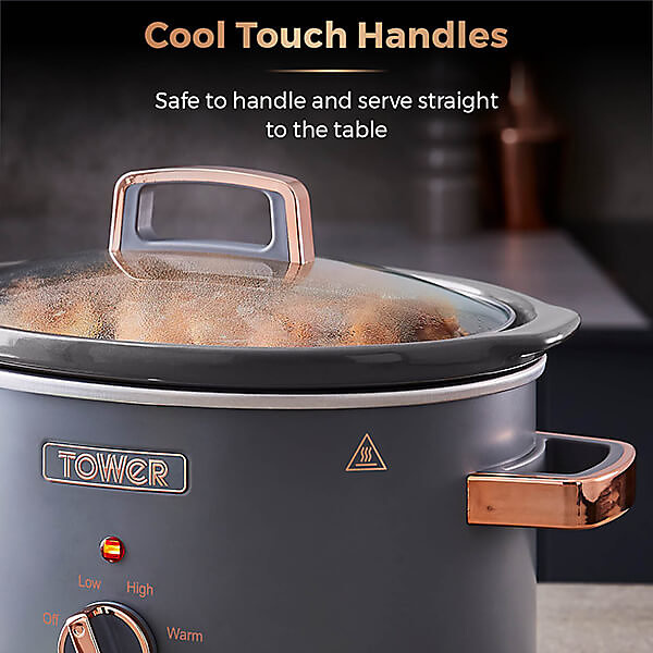 Tower Cavaletto 3.5L Slow Cooker – Grey with Rose Gold Accents | 2 Heat Settings & Keep Warm Function