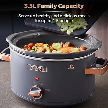 Tower Cavaletto 3.5L Slow Cooker – Grey with Rose Gold Accents | 2 Heat Settings & Keep Warm Function