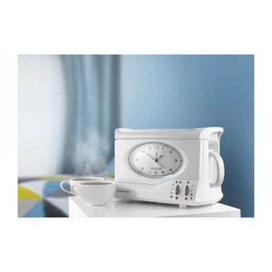 Swan Vintage Teasmade STM201N White – Retro Tea Maker Alarm Clock with 600ml Teapot