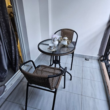 2 Seater Rattan Bistro Set with Glass Top Table & Wicker Chairs