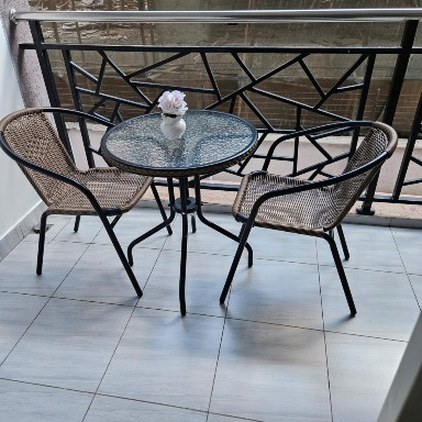 2 Seater Rattan Bistro Set with Glass Top Table & Wicker Chairs