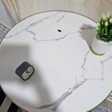 2-Seater White Marble Dining Table Set with Gold Legs & Mesh Chairs