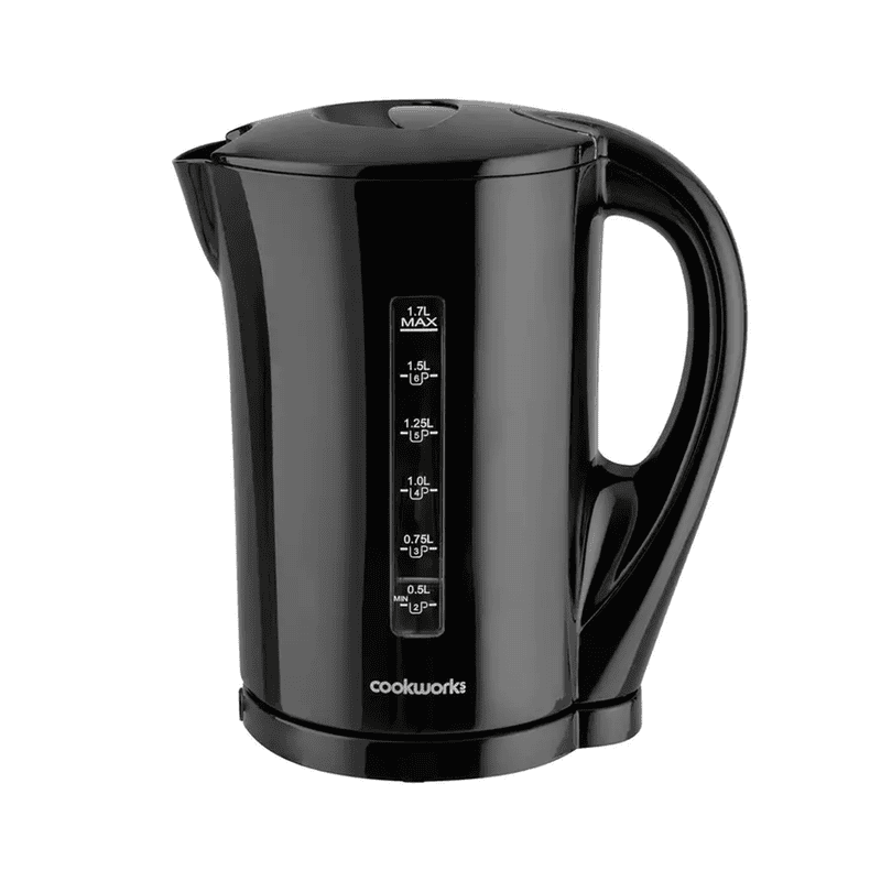Cookworks 1.7L Plastic Kettle Black – Fast Boil Cordless Electric Kettle