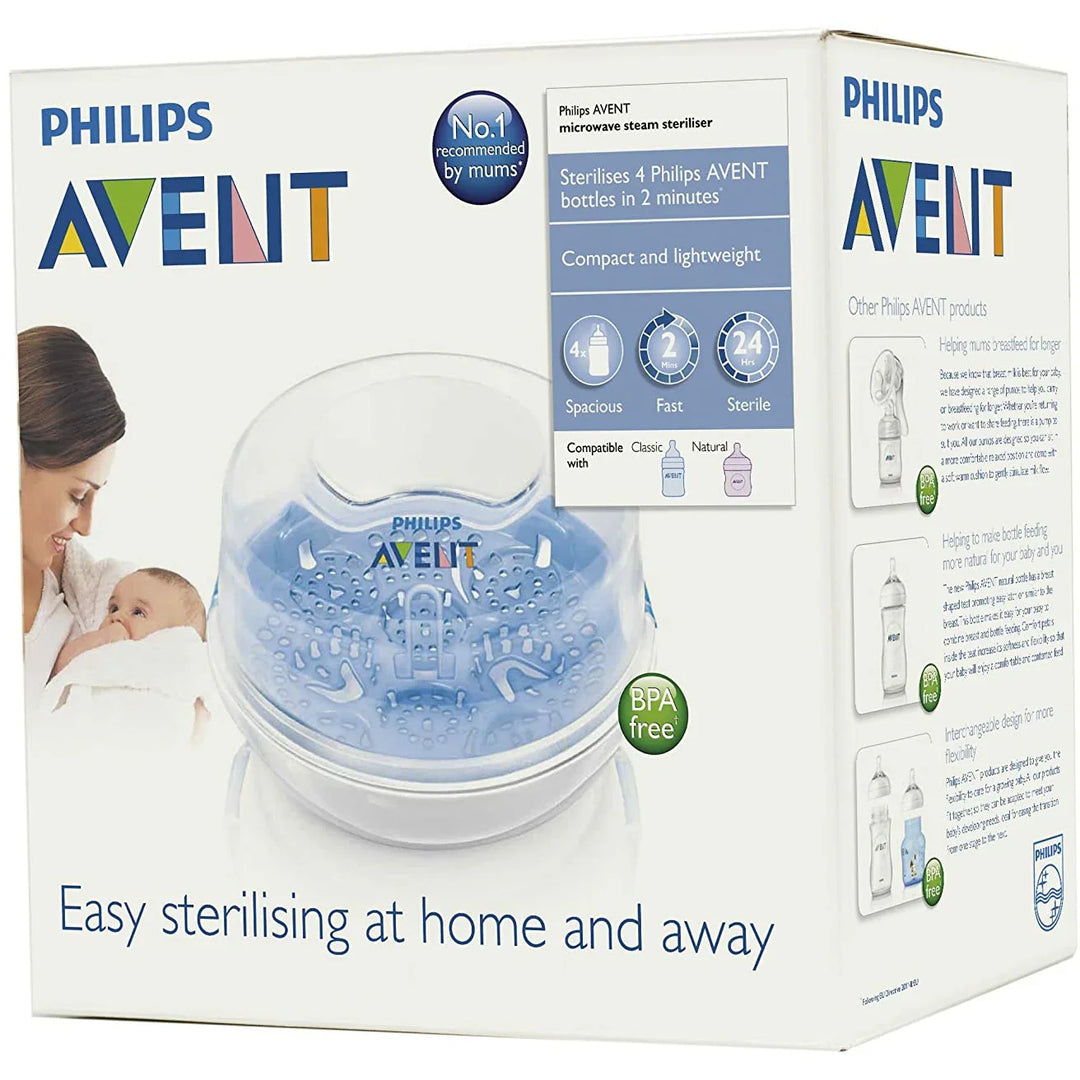 Philips Avent Microwave Steam Sterilizer – 4 Bottle Capacity, 2-Minute Sterilization