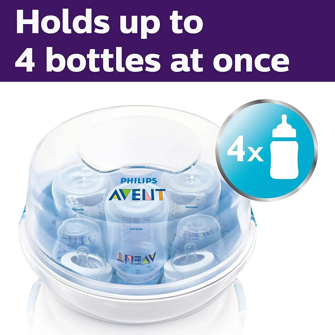 Philips Avent Microwave Steam Sterilizer – 4 Bottle Capacity, 2-Minute Sterilization