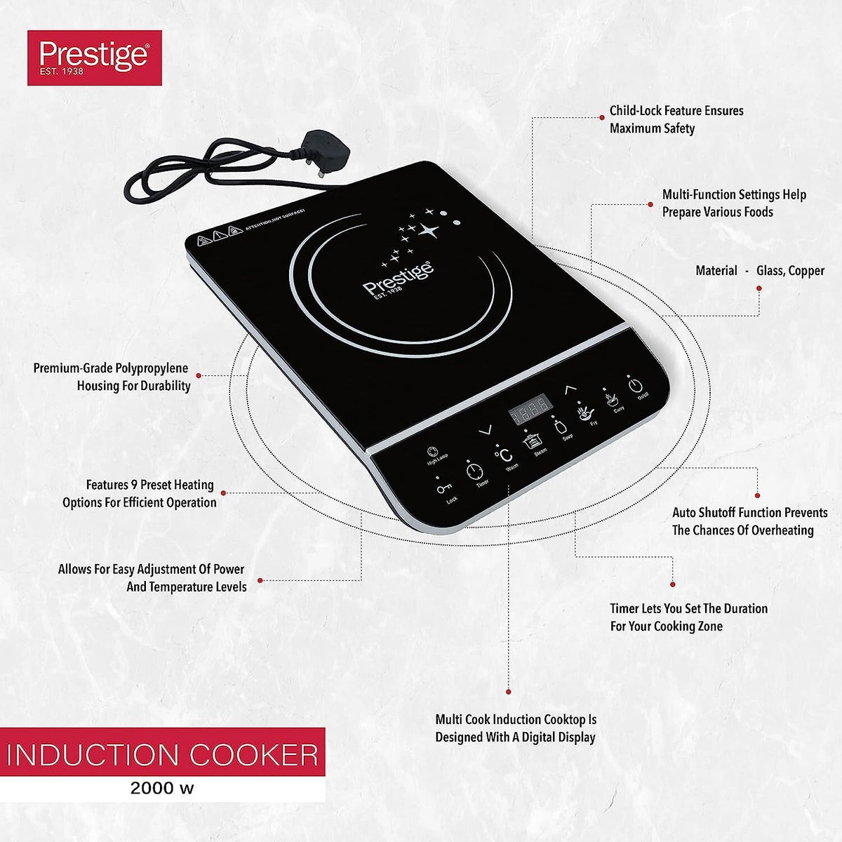 Prestige PR50353 Multi Cook Induction Cooktop 2000W – Fast & Safe Cooking