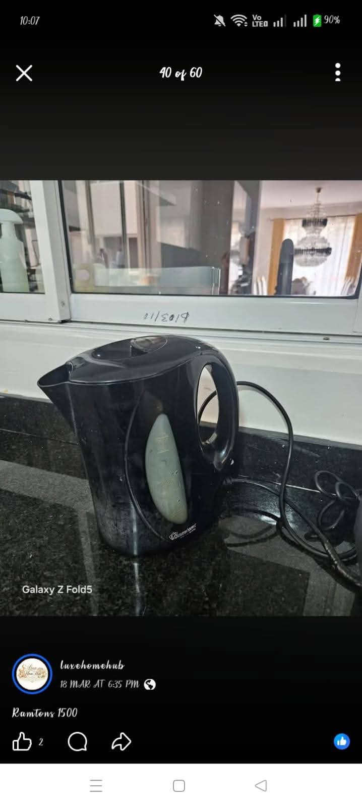 Ramtons RM/594 1.7L Corded Electric Kettle Black – 2200W Fast Boil