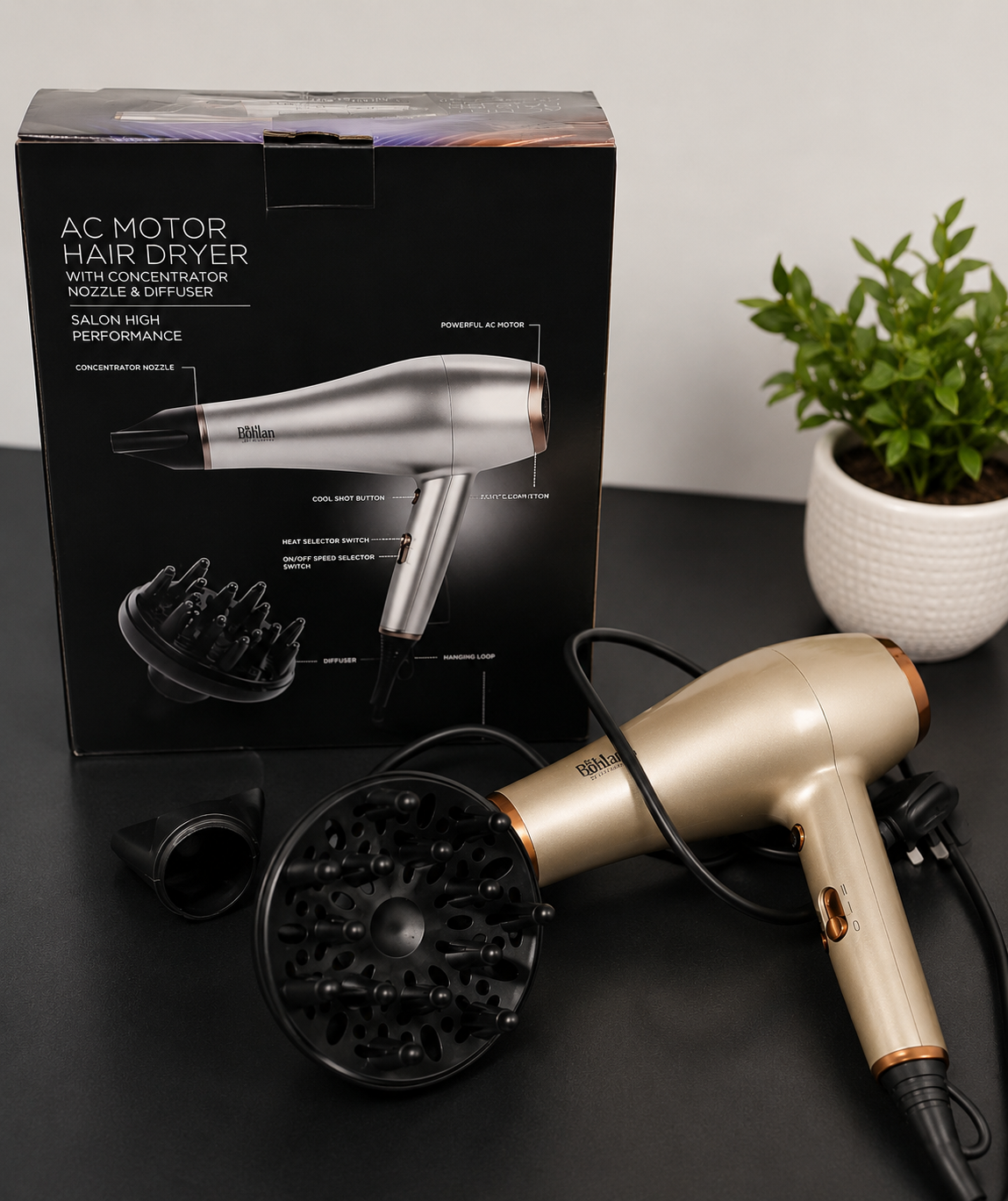 AC Motor Hair Dryer with Diffuser & Concentrator | Salon Performance Dryer
