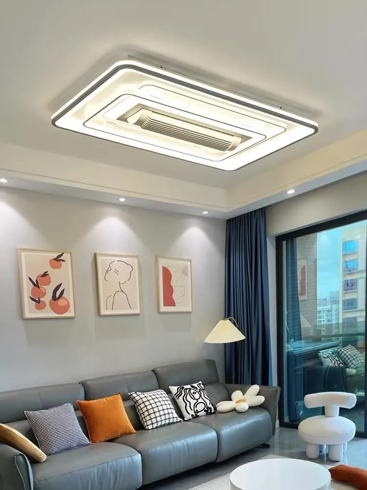 Stylish Bladeless LED Ceiling Fan Chandelier | Flush Mount Cassette Fandelier with Remote