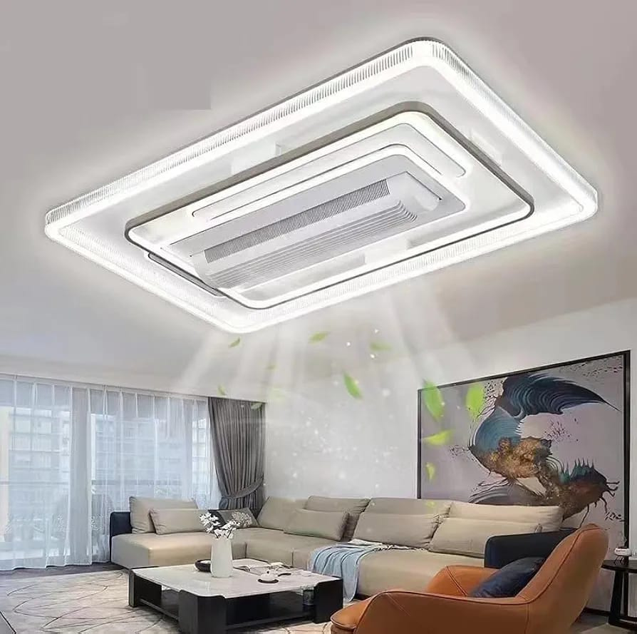 Stylish Bladeless LED Ceiling Fan Chandelier | Flush Mount Cassette Fandelier with Remote