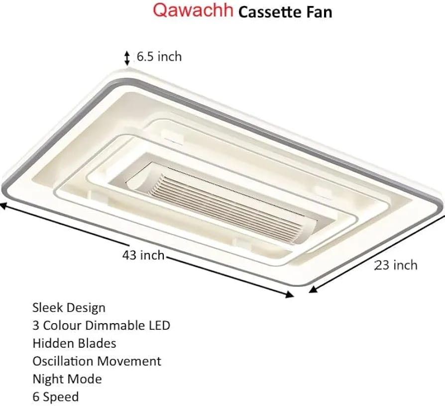 Stylish Bladeless LED Ceiling Fan Chandelier | Flush Mount Cassette Fandelier with Remote