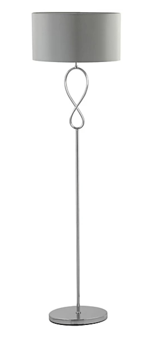 GoodHome Carnavon Chrome Twisted Floor Lamp with Light Grey Shade – Modern E27 Standing Lamp