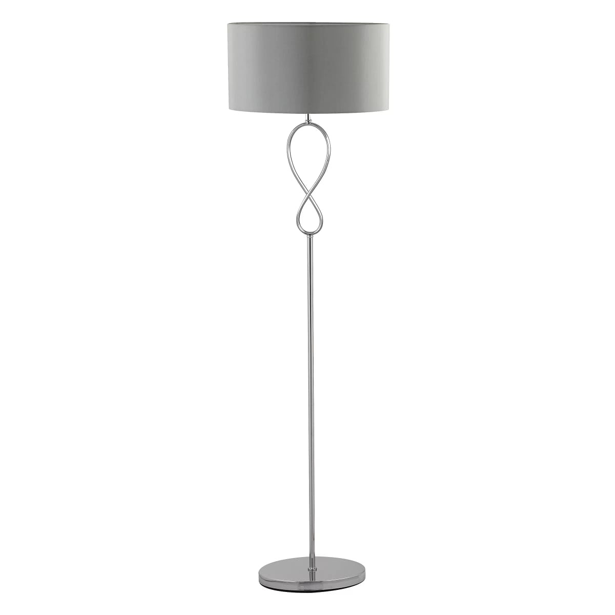 GoodHome Carnavon Chrome Twisted Floor Lamp with Light Grey Shade – Modern E27 Standing Lamp