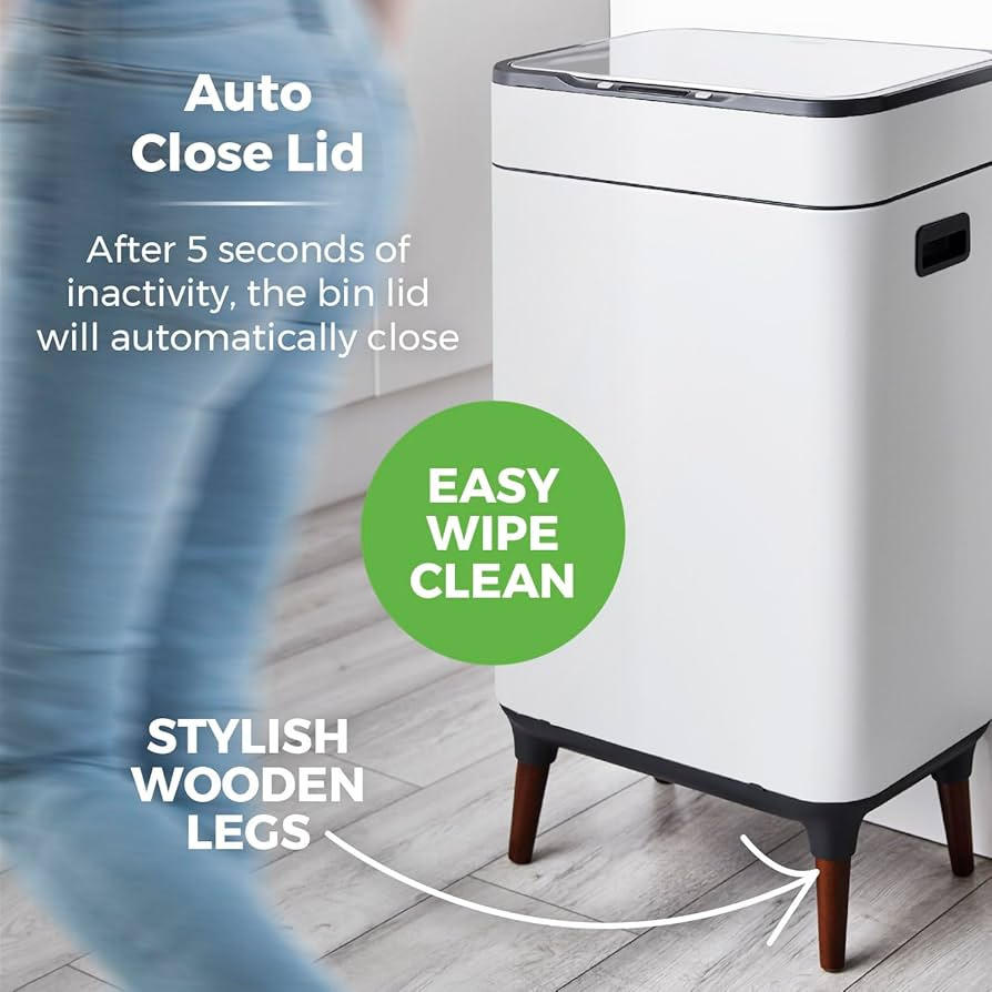 Tower T938022WHT Ozone Sensor Bin 65L White | Touch-Free Kitchen Bin with Odour Control