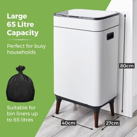 Tower T938022WHT Ozone Sensor Bin 65L White | Touch-Free Kitchen Bin with Odour Control