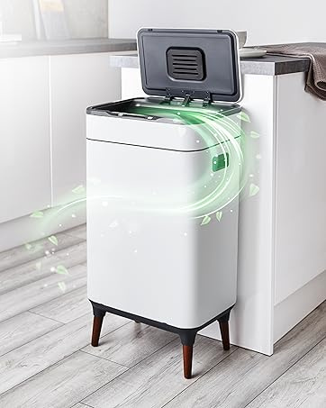 Tower T938022WHT Ozone Sensor Bin 65L White | Touch-Free Kitchen Bin with Odour Control