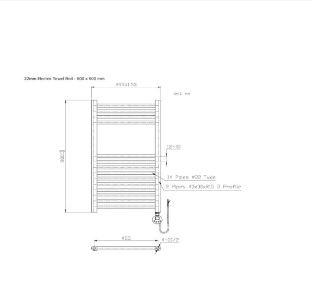 Kandor 500W Electric Towel Warmer Radiator | Wall Mounted Bathroom Heater IP24