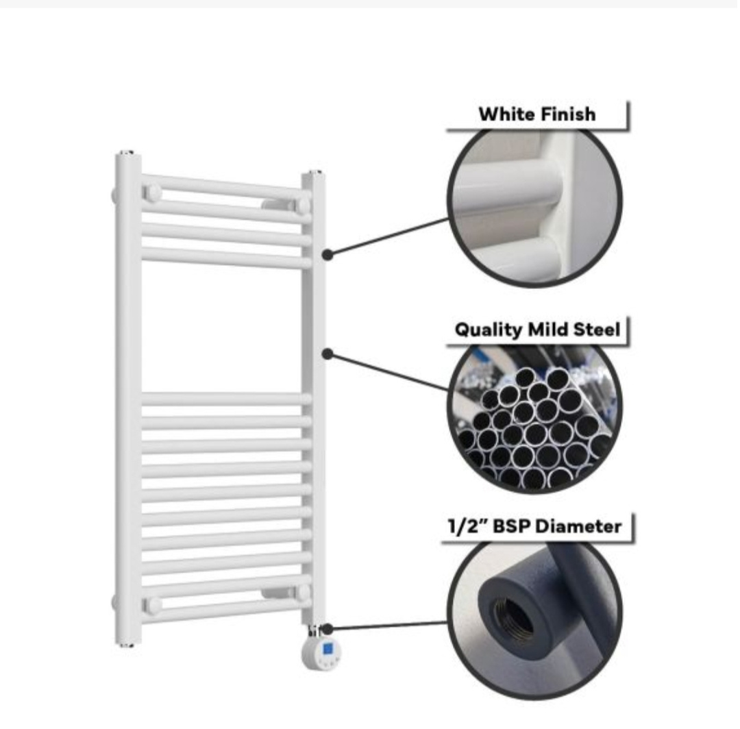 Kandor 500W Electric Towel Warmer Radiator | Wall Mounted Bathroom Heater IP24