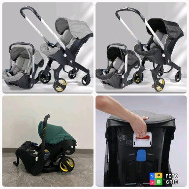 4-in-1 Racing Baby Stroller Travel System with Infant Car Seat, Carrycot & Rocker – Green, Black & Grey | LuxeHomeHub Kenya