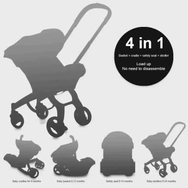 4-in-1 Plus Multifunctional Baby Stroller Travel System with Car Seat & Carrycot