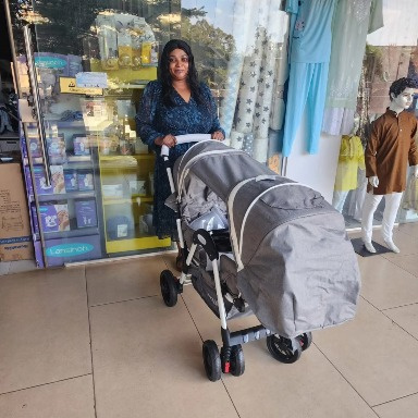 Gray Tandem Twin Baby Stroller – Foldable Double Baby Pram for 0–4 Years