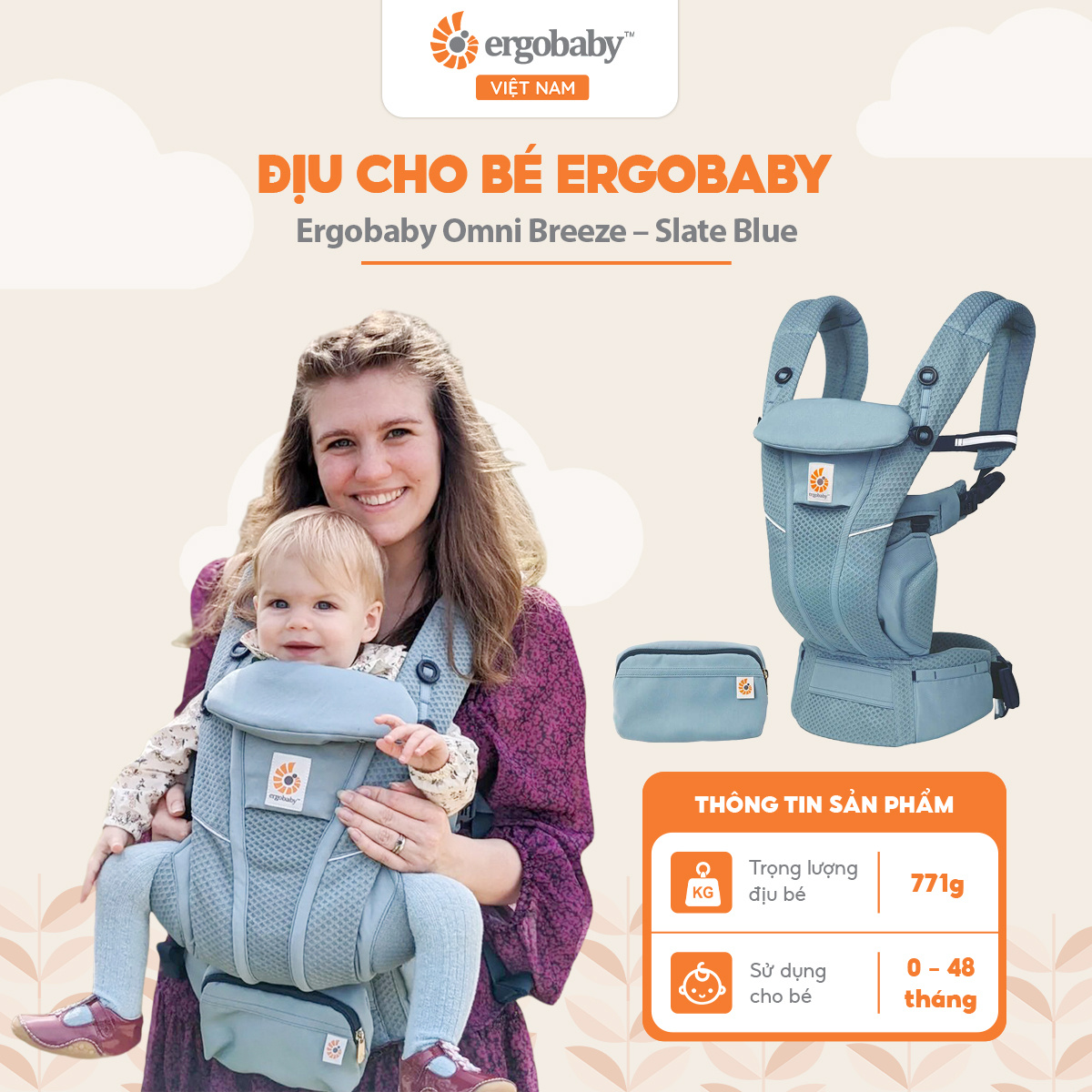 Ergobaby Omni Breeze SoftFlex Mesh Baby Carrier – Slate Blue