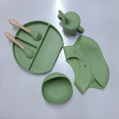 Premium Silicone Baby Feeding Set with Suction Plate, Bowl, Bib & Sippy Cup