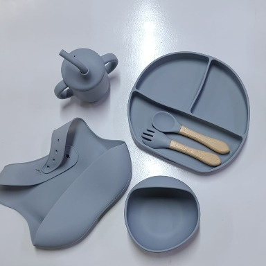 Premium Silicone Baby Feeding Set with Suction Plate, Bowl, Bib & Sippy Cup