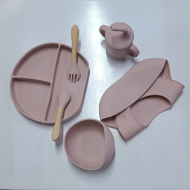 Premium Silicone Baby Feeding Set with Suction Plate, Bowl, Bib & Sippy Cup