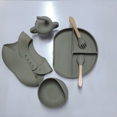 Premium Silicone Baby Feeding Set with Suction Plate, Bowl, Bib & Sippy Cup