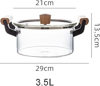 High Borosilicate Glass Cooking Pot with Wooden Handles | Heat Resistant Kitchen Cookware